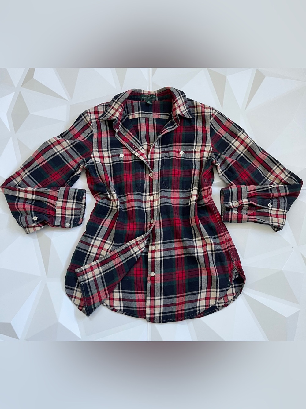 Lauren Ralph Lauren Red, Navy & Cream Plaid Flannel Shirt Size:XS